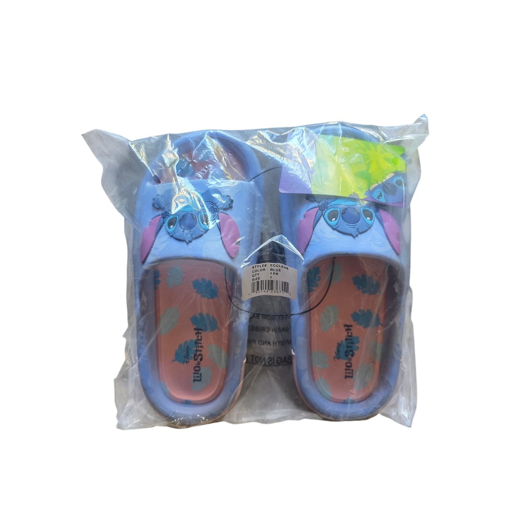 Disney Stitch Ground Up Kids Blue Slide Sandals Size 7 Girls New Slides‎